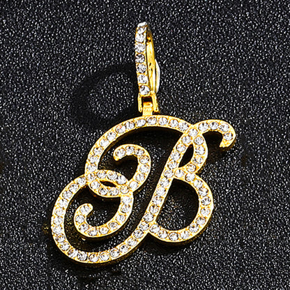 Iced Out Initial Letter Pendant Cuban Chain Necklace