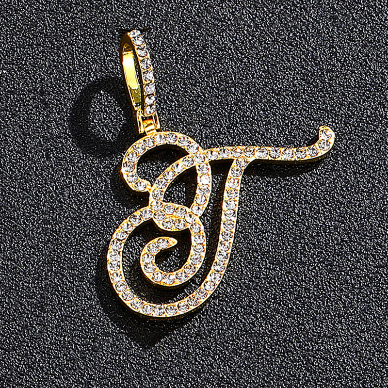 Iced Out Initial Letter Pendant Cuban Chain Necklace