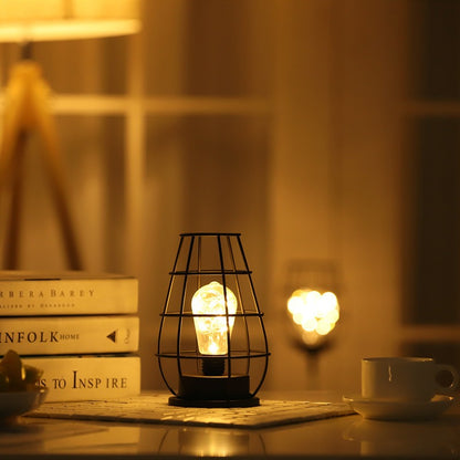 Creative Iron Wine Bottle Night Light - Retro Industrial LED Lamp for Home & Table Decor