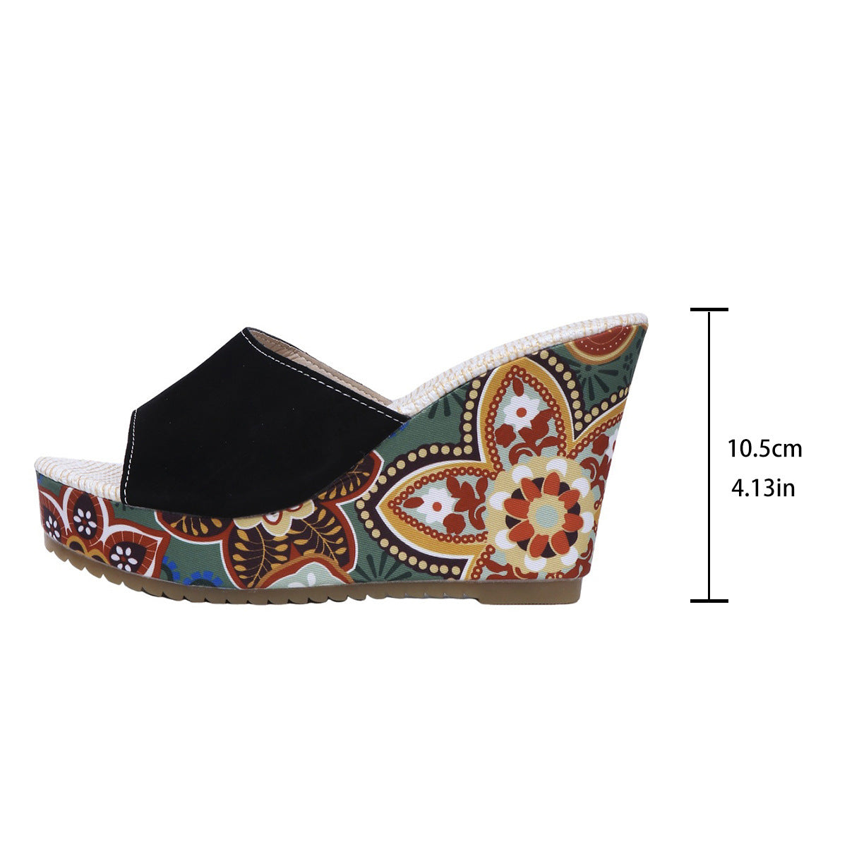 Women's Vintage Patterned Wedge Sandals - Thick Sole Open Toe Slides
