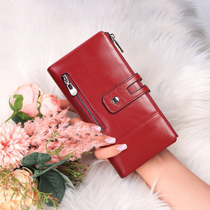 Fashion Ladies Wallets Leather Casual Long Phone Bags First Layer Leathern