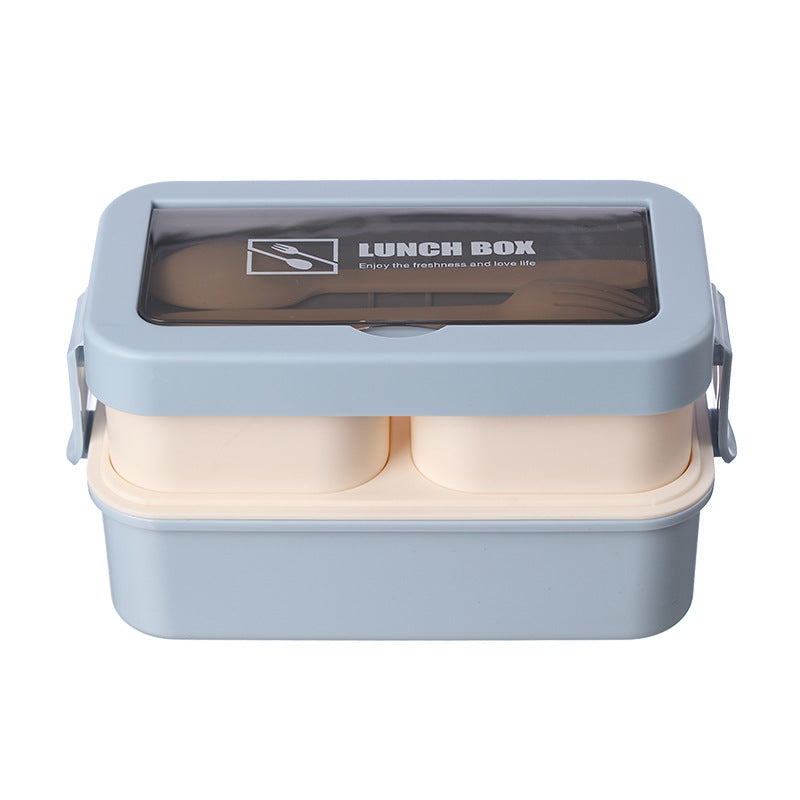 Modern Double-Layer Microwaveable Bento Box - Stylish Dual-Compartment Lunch Box with Built-in Cutlery Storage (Leak-Proof)