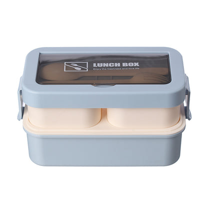 Modern Double-Layer Microwaveable Bento Box - Stylish Dual-Compartment Lunch Box with Built-in Cutlery Storage (Leak-Proof)