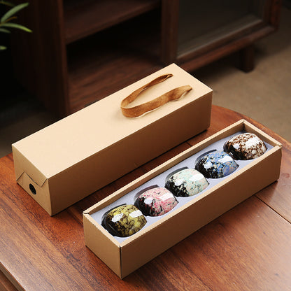 Jian Zhan Master Tea Cups with Egg-Shaped Design and Colorful Glaze