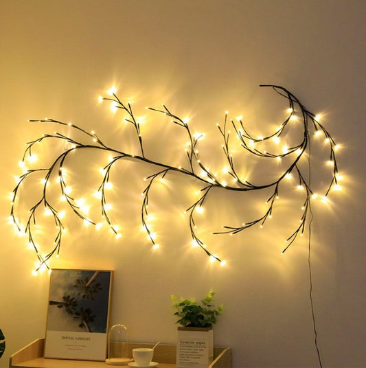 LED Willow Branch Rattan Fairy Lights - DIY Flexible Vine Wall Light for Bedroom & Aesthetic Home Decor