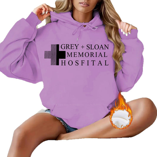 Thick Flannel Grey + Sloan Memorial Hospital Graphic Hoodie | Warm Casual Pullover