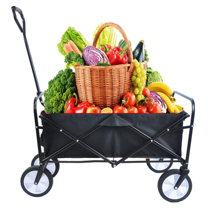 Folding Wagon Garden Shopping Beach Cart – Heavy Duty Black Utility Cart