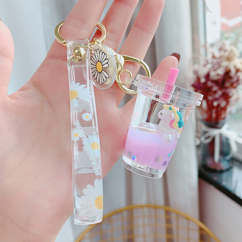 Creative Liquid Floating Unicorn Keychain - Glitter Quicksand Milk Tea Cup Bag Charm
