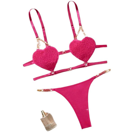 Romantic French Style Heart-shaped Strap Temptation Lingerie Set
