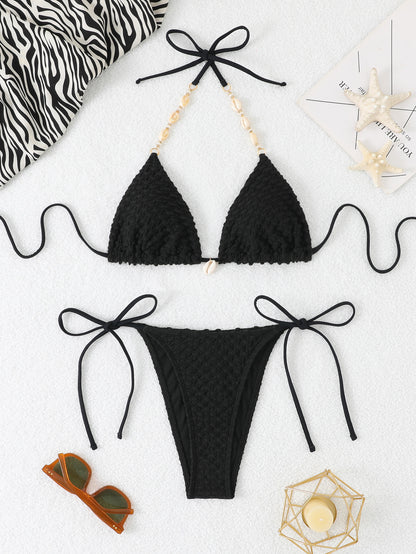 Minimalist Solid Color Triangle Bikini Set - Trendy Summer Poolside Swimwear
