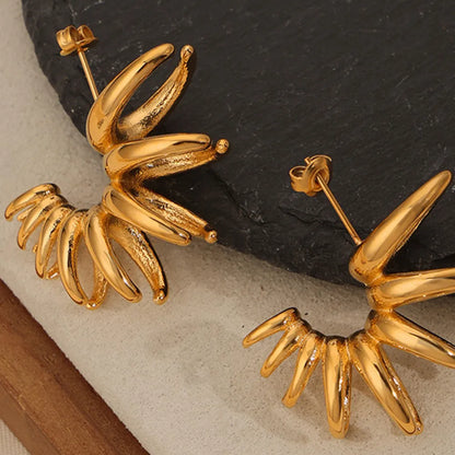 Bold Gold Tone Irregular Flower Statement Earrings