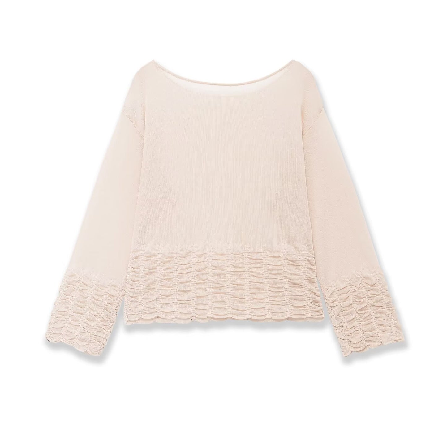 Elegant French Round Neck Honeycomb Knitted Sweater - Soft Texture Long Sleeve Pullover for Women