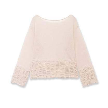 Elegant French Round Neck Honeycomb Knitted Sweater - Soft Texture Long Sleeve Pullover for Women