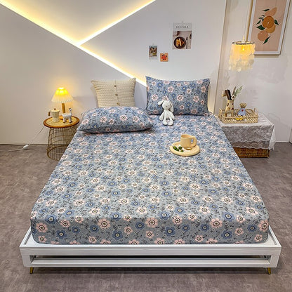 Premium Cotton Elastic Fitted Bed Sheet – Non-Slip Geometric Printed Bed Linen for Queen & King Size Beds