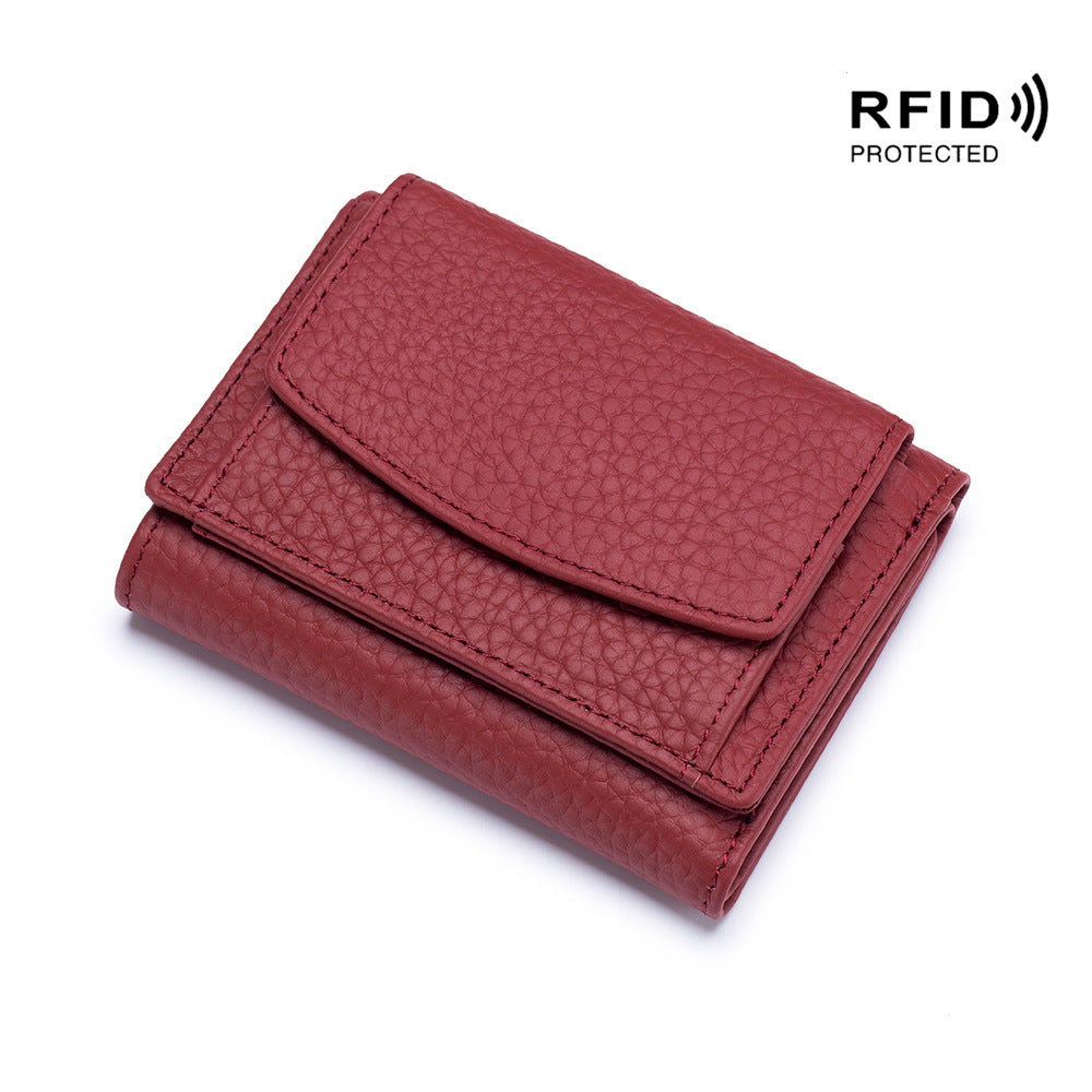 Women's Japanese Style Genuine Leather RFID Protected Mini Coin Wallet (Short)