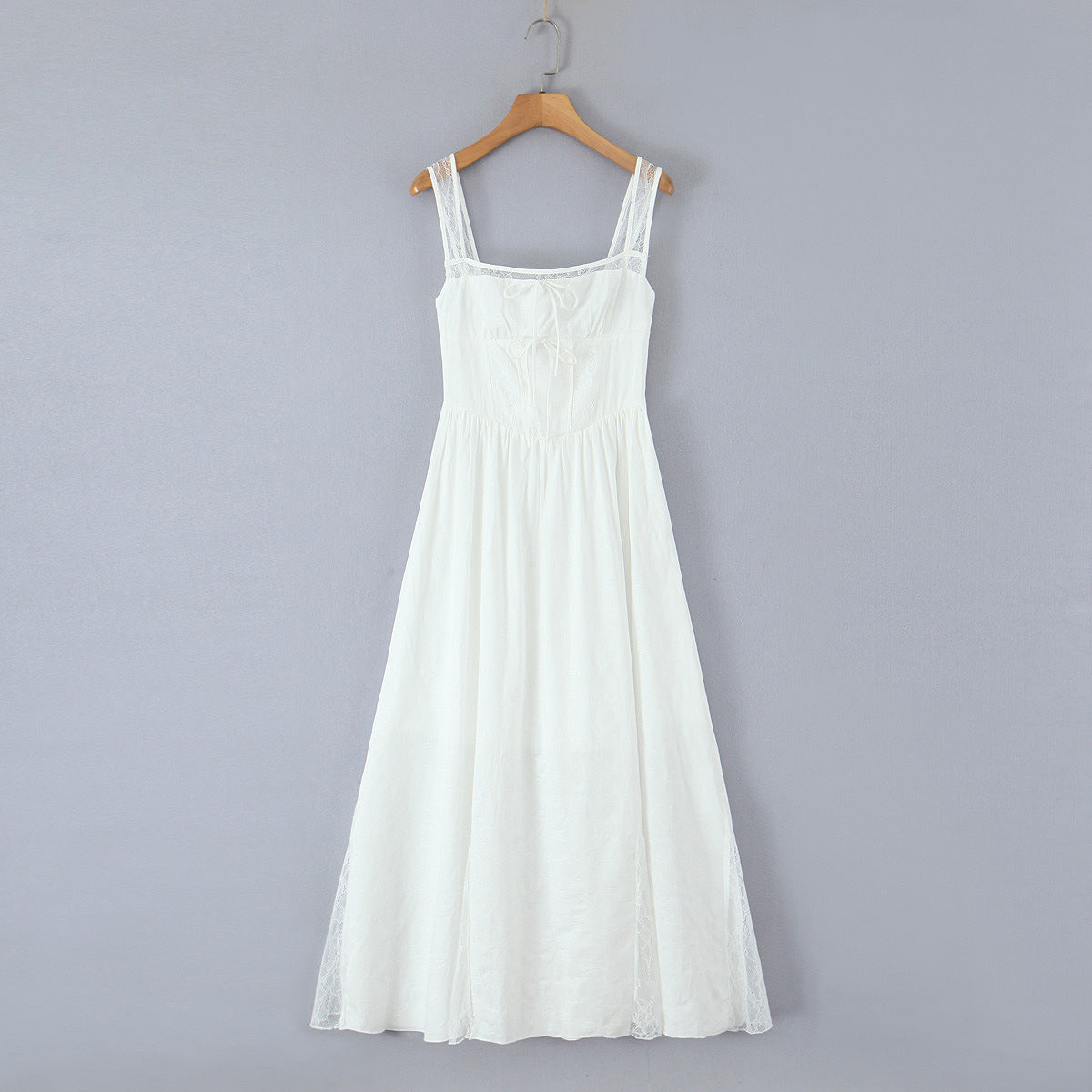 Elegant White Lace Patchwork Maxi Dress - Vintage Style Summer Gown