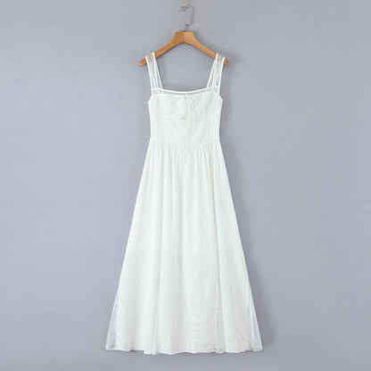 Elegant White Lace Patchwork Maxi Dress - Vintage Style Summer Gown