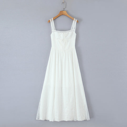 Elegant White Lace Patchwork Maxi Dress - Vintage Style Summer Gown