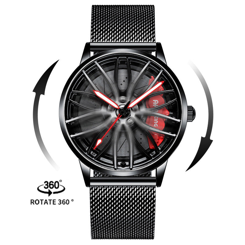 Luxury Men's Car Wheel Hub Watch - Stainless Steel Waterproof Quartz Wristwatch