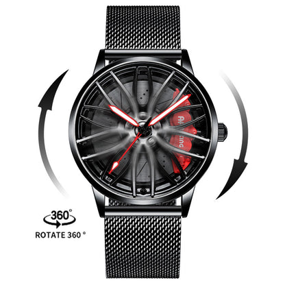 Luxury Men's Car Wheel Hub Watch - Stainless Steel Waterproof Quartz Wristwatch