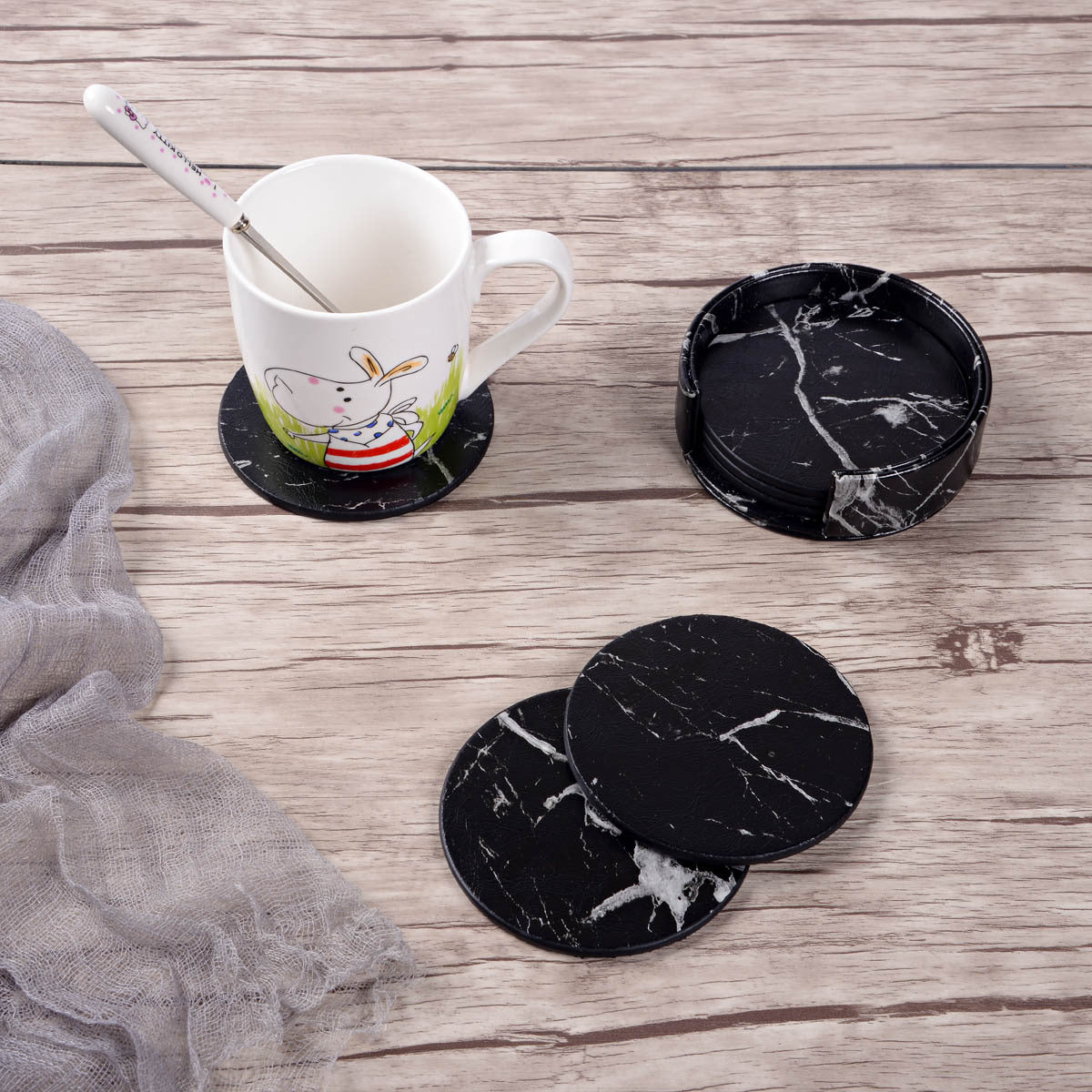 Elegant Round Marble Print Leather Coasters | Heat-Resistant Drink Mats for Home & Office