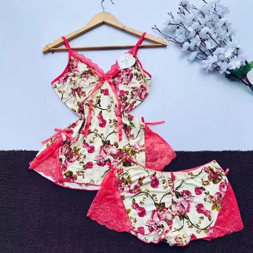 Fashionable V-Neck Strap Nightwear - 2-Piece Summer Sleepwear Set for Women