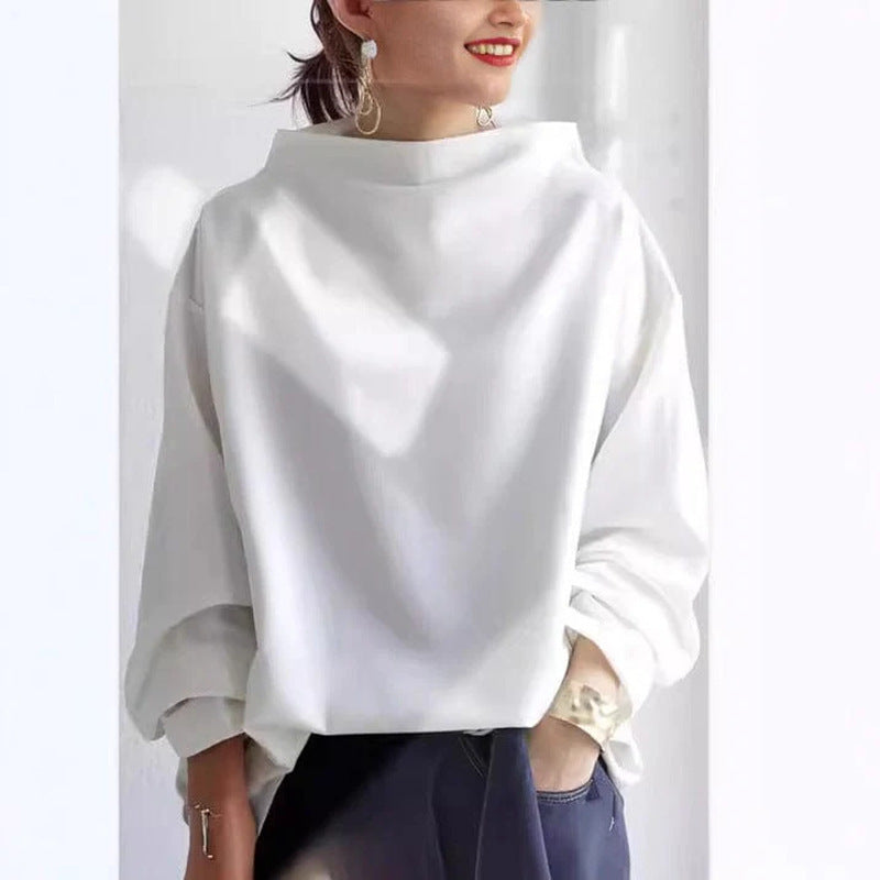 Women's Pullover High Neck Loose Fit Hoodie - Casual Sweatshirt