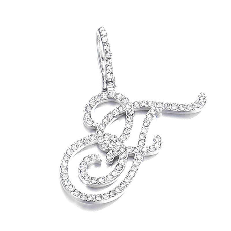 Iced Out Initial Letter Pendant Cuban Chain Necklace