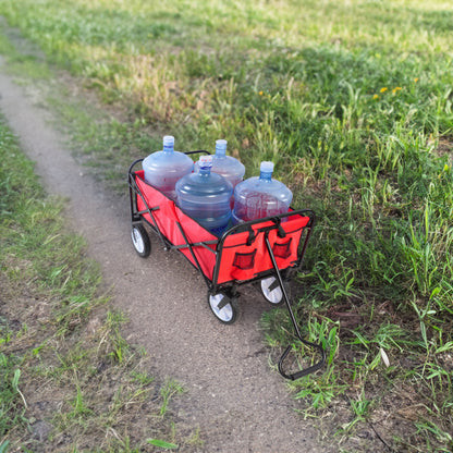Folding Wagon Garden Shopping Beach Cart – Heavy Duty Red Utility Cart