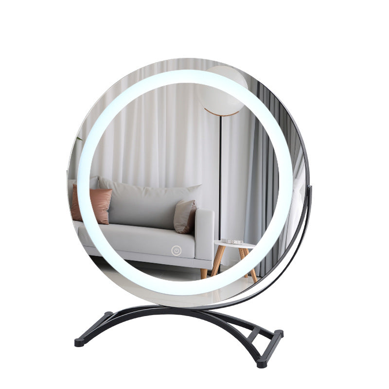 Round Desktop Makeup Mirror with LED Light / Gold Stand Black Dressing Table Mirror Home Decor