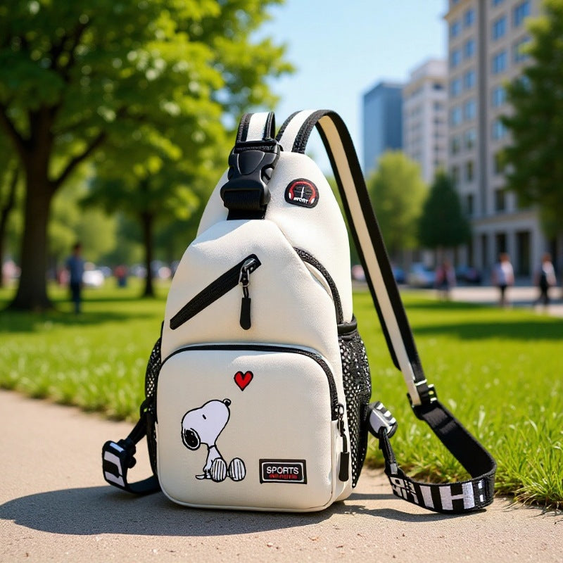 Snoopy Cartoon Print Crossbody Sling Bag - Large Capacity Chest Pack & Shoulder Backpack