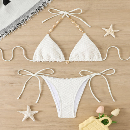 Minimalist Solid Color Triangle Bikini Set - Trendy Summer Poolside Swimwear