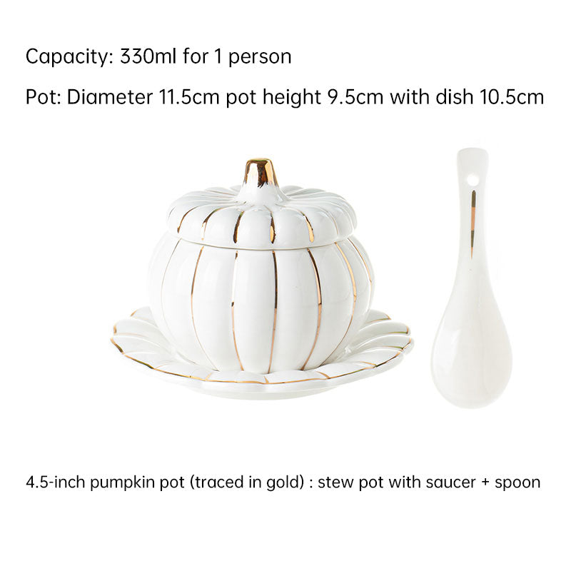 Creative Ceramic Pumpkin Soup Bowl with Lid and Saucer Set