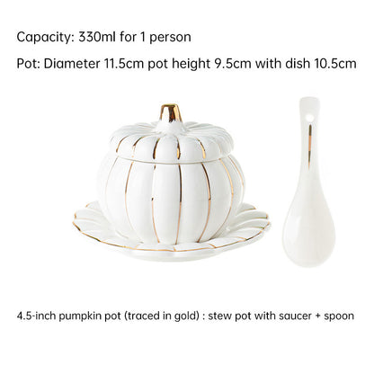 Creative Ceramic Pumpkin Soup Bowl with Lid and Saucer Set