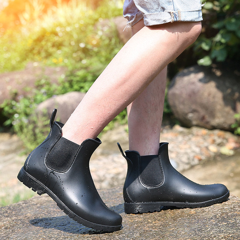 Women's Short Rain Boots - Waterproof Anti-Slip Chelsea Water Boots