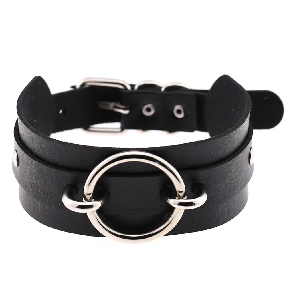 Punk PU Leather Choker Necklace with Oversized O-Ring Pendant | Multi-Color Collar Chain