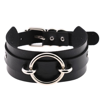 Punk PU Leather Choker Necklace with Oversized O-Ring Pendant | Multi-Color Collar Chain