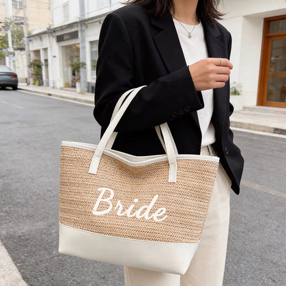 Large Capacity Seaside Beach Bag with Bride Embroidery