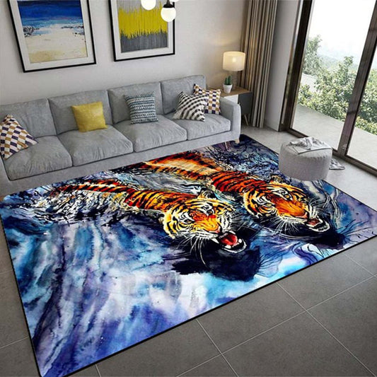 Luxury 3D Realistic Tiger Print Carpet – Large Three-Dimensional Animal Pattern Area Rug for Living Room