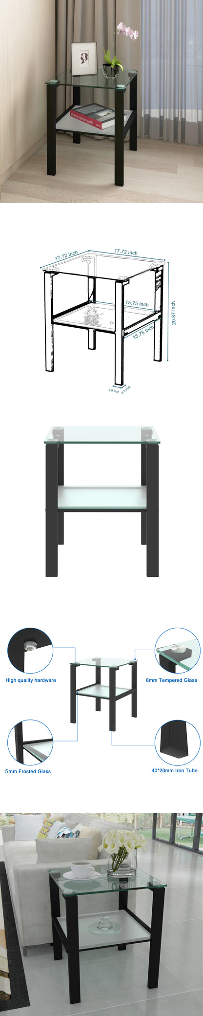 Two-Tier Round Glass Side Table