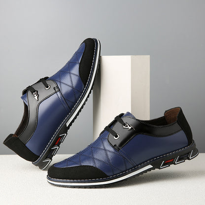 Men's Casual Leather Shoes - Korean Version Trendy Quilted Blue Sneakers