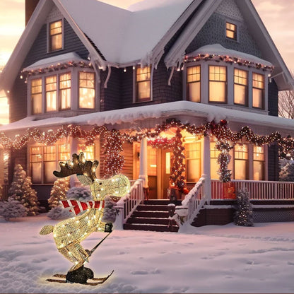Festive LED Skiing Reindeer Decoration for Lawn, Tree & Home Decor