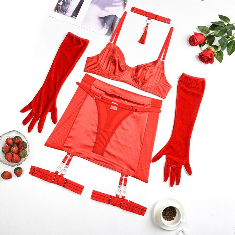 Christmas Uniform Lingerie Set - Neck Hanging, Tassel, Split Style