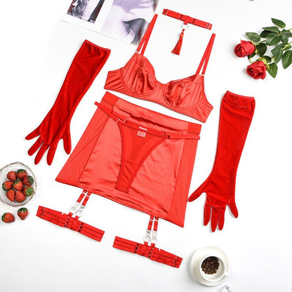 Christmas Uniform Lingerie Set - Neck Hanging, Tassel, Split Style