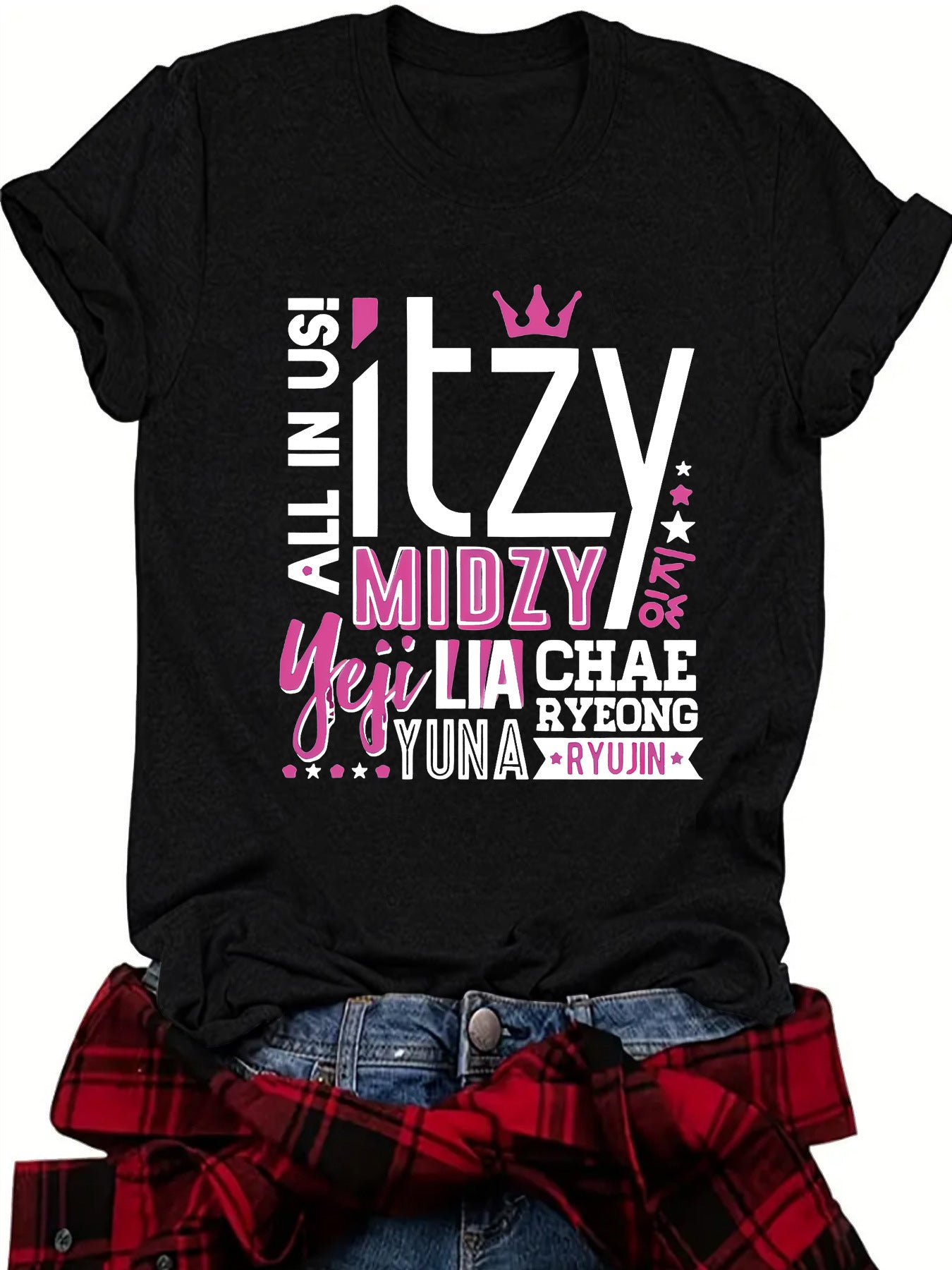 ITZY Slogan Letter Round Neck Short Sleeved Shirt | K-Pop Inspired Graphic T-Shirt