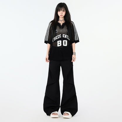 Chic White High-Waist Pleated Flared Trousers - Elegant Loose Fit