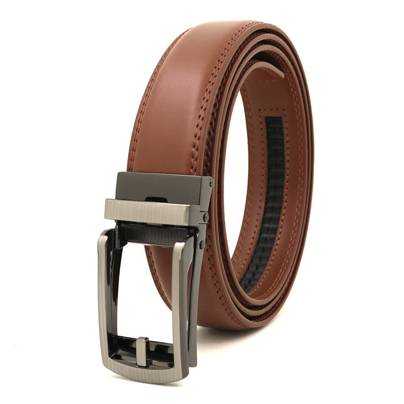 Men's Automatic Buckle Ratchet Belt | Premium Two-Layer Cowhide Leather Click Belt