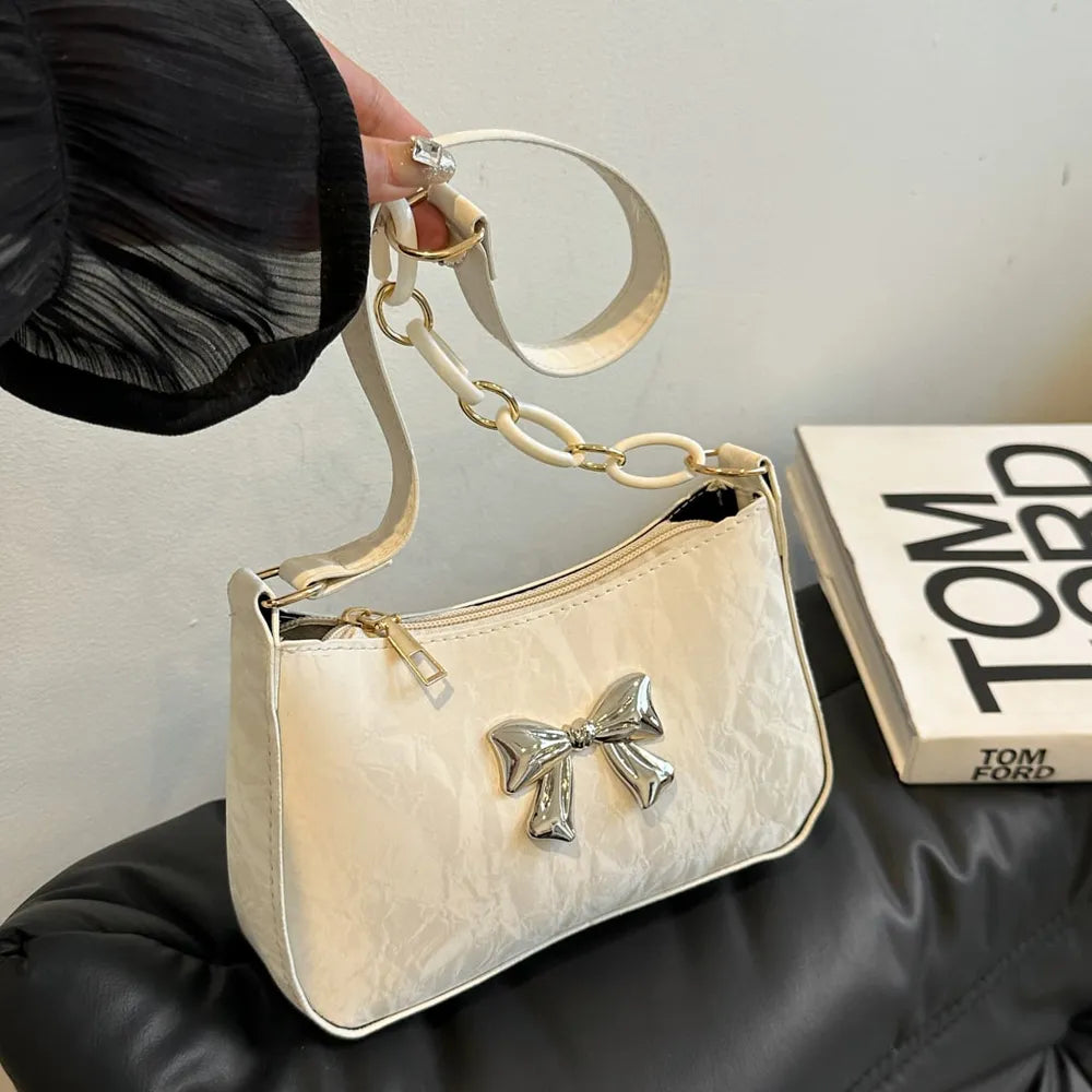 Mini Bow Accent PU Leather Crossbody Bag (Multiple Colors)