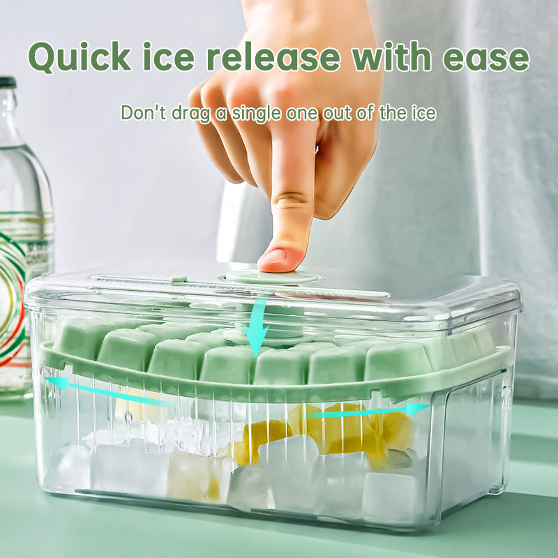 Press-Type Ice Cube Tray with Storage Bin and Lid
