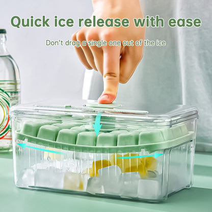 Press-Type Ice Cube Tray with Storage Bin and Lid